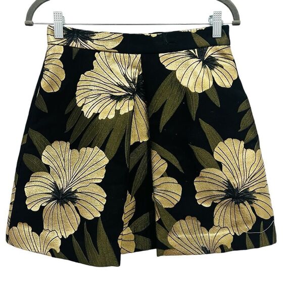 P.A.R.O.S.H. Black Gold Metallic Jacquard Pleated Mini Skirt Size Small - Picture 3 of 7
